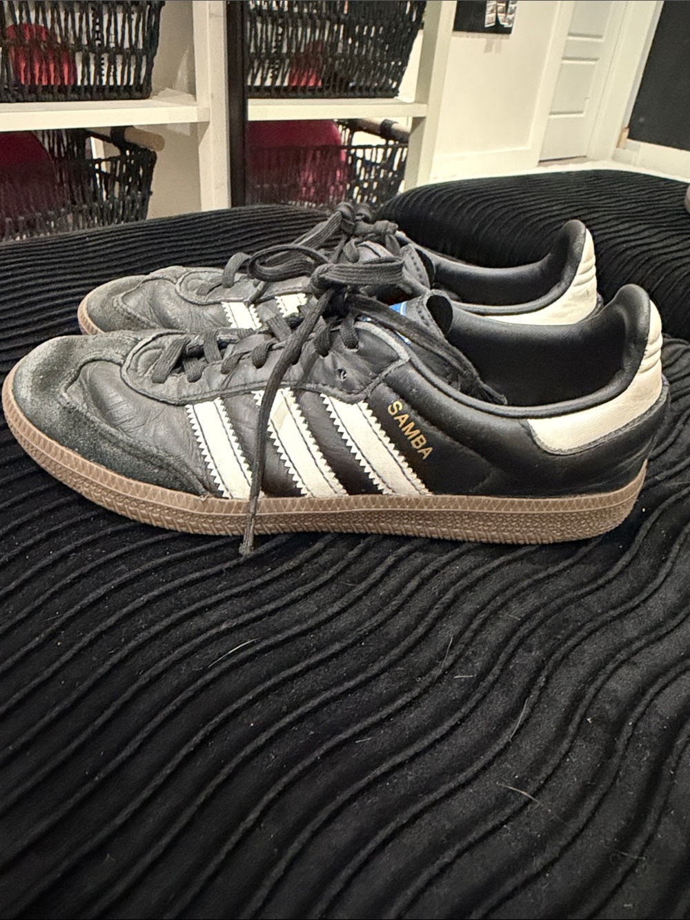 adidas Samba Black and White Leather Sneakers with Gum Sole